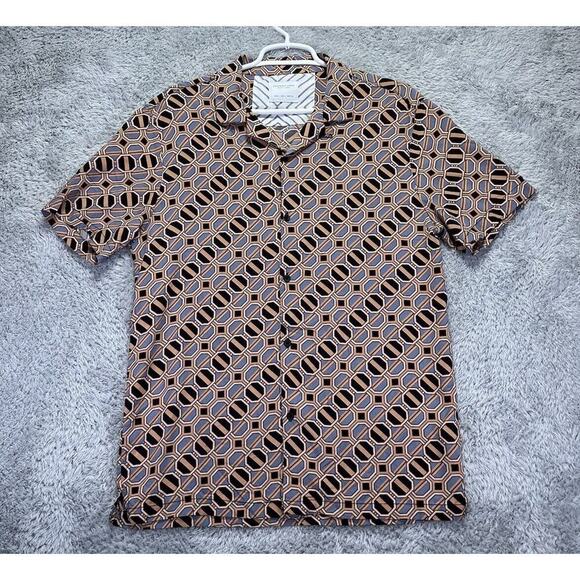 Denim & Flower Ricky Singh Short Sleeve Grandpa Button Up Shirt LARGE Runs Small - Picture 1 of 7